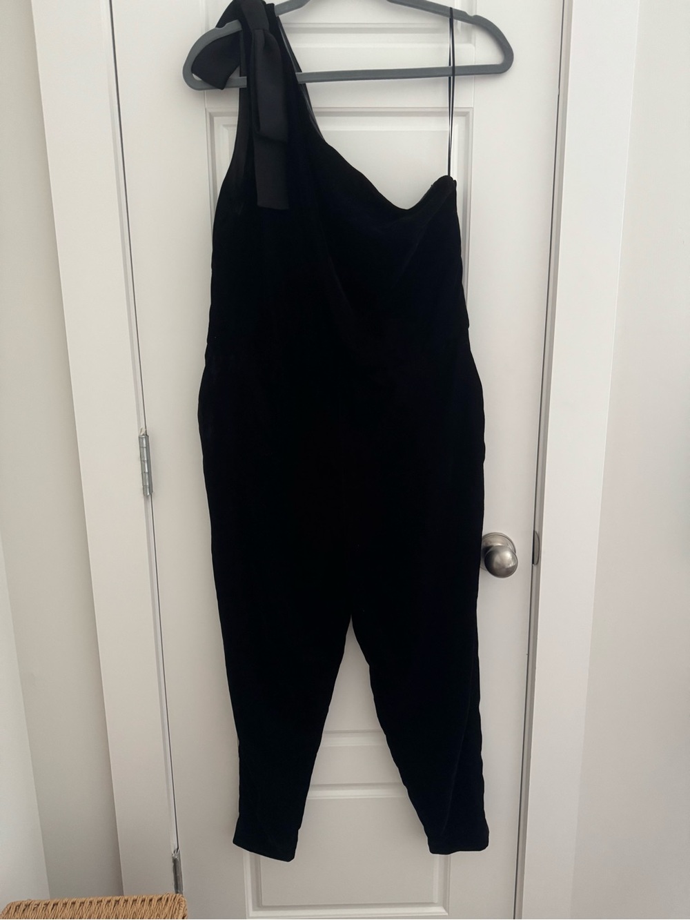 Banana Republic Black Velvet One-Shoulder Jumpsuit with Tie Detail